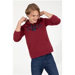 Erkek Vişne Kapüşonlu Basic Sweatshirt