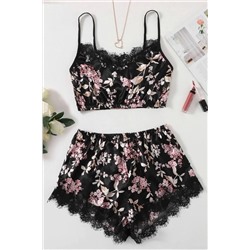 Pembishomewear Pero Flower Dantelli Saten Şort Takımı 1061