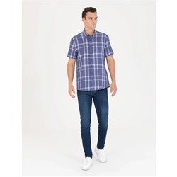Lacivert Regular Fit Kısa Kollu Gömlek