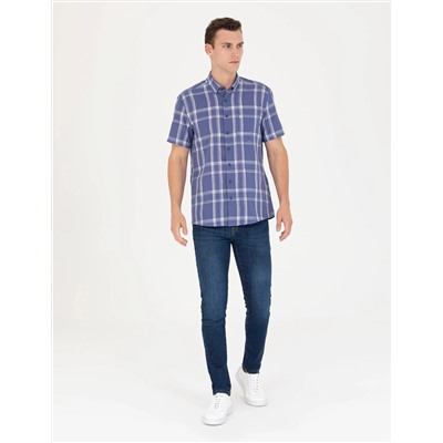 Lacivert Regular Fit Kısa Kollu Gömlek