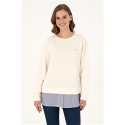 Kadın Krem Gömlek Detaylı Bisiklet Yaka Sweatshirt
