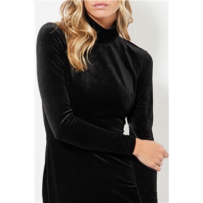 Vestido recto de terciopelo - Negro