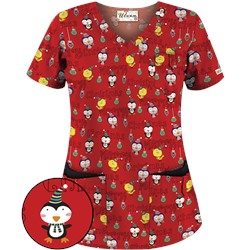 UA Christmas Chicks Red Scrub Top
