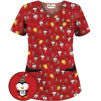 UA Christmas Chicks Red Scrub Top