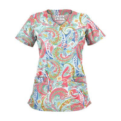 UA Charming Swirls Cool Blue Print Scrub Top