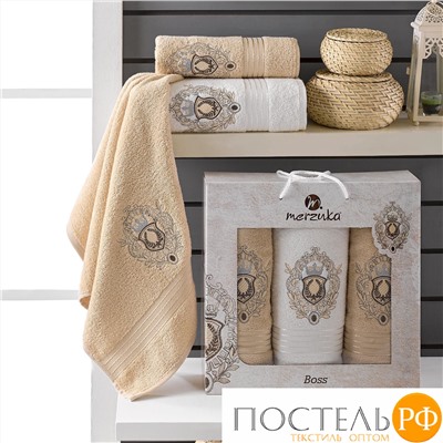 10056 Комп. Пол. MERZUKA махр. в короб. (50x80/2)(70х130/1) 3 шт. BOSS бежевый