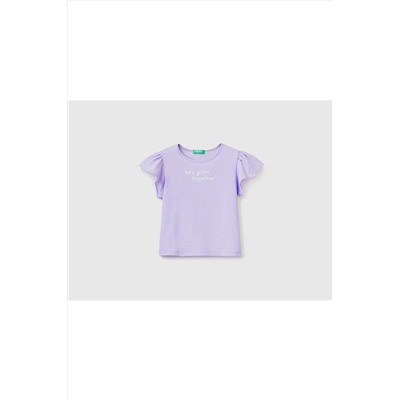 United Colors of BenettonKız Çocuk Lila Slogan Baskılı T-shirt Lacivert