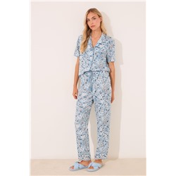 Pijama camisero largo viscosa flores azul