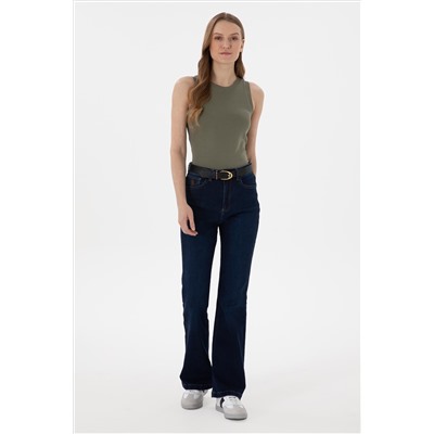 Kadın Koyu Mavi Slim Flare Fit Jean Pantolon