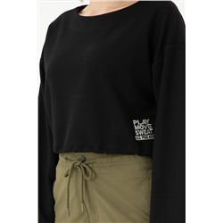 Kadın Siyah Bisiklet Yaka Sweatshirt