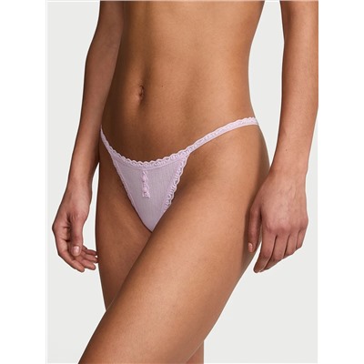 Cotton Pointelle Lace-Trim V-String Panty
