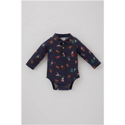 Defacto Erkek Bebek Yeni Doğan Gömlek Yaka Yeni Yıl Baskılı Gabardin Uzun Kollu Çıtçıtlı Body B1315A523WN