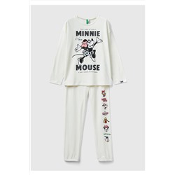 United Colors of BenettonKız Çocuk Krem Mickey Baskılı Viskoz Karışım Pijama Takımı