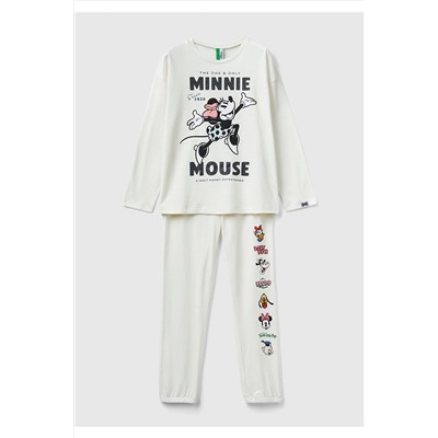 United Colors of BenettonKız Çocuk Krem Mickey Baskılı Viskoz Karışım Pijama Takımı