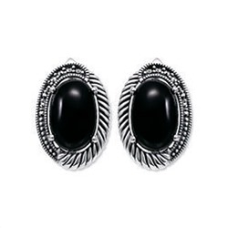 Серьги из чернёного серебра с ониксом и марказитами 925 пробы HE1750-ON-LK