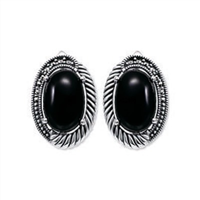 Серьги из чернёного серебра с ониксом и марказитами 925 пробы HE1750-ON-LK