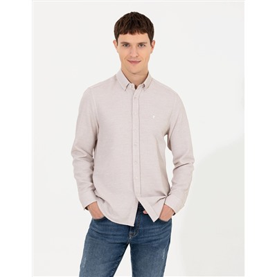 Kahverengi Slim Fit Uzun Kollu Gömlek