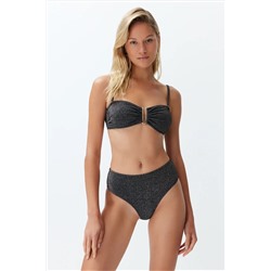 TRENDYOLMİLLA Siyah Straplez Aksesuarlı Simli Brazilian Bikini Takımı TBESS24BT00054