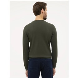 Yeşil Slim Fit Bisiklet Yaka Basic Triko Kazak