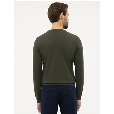 Yeşil Slim Fit Bisiklet Yaka Basic Triko Kazak