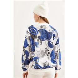 Olalook Kadın Palmiye Saks Mavi Basic Yumuşak Dokulu Salaş Sweatshirt SWT-19000457