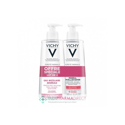 Vichy Pureté Thermale Eau Micellaire Minérale Peaux Sensibles 2x400mlLot  × 2