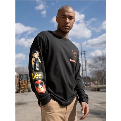 MEN'S LEE X BE@BRICK RELAXED FIT LONG SLEEVE TEE IN WASHED BLACK