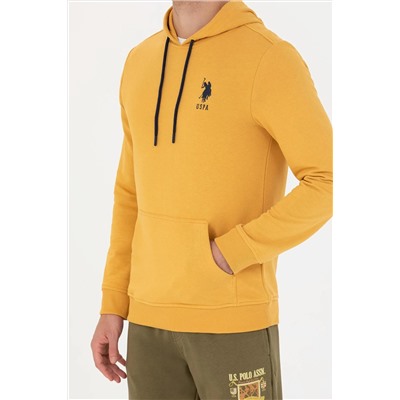 Erkek Hardal Kapüşonlu Basic Sweatshirt