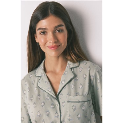 Pijama largo camisero algodón flores