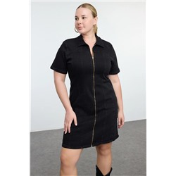 Siyah Comfort Denim Büyük Beden Elbise TBBSS24AH00206