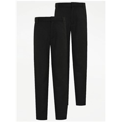 Boys Grey Longer Length Slim Leg School Trouser 2 Pack