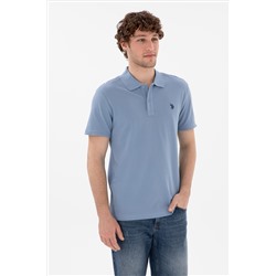 Erkek Slim Fit Polo Yaka Mavi Basic Tişört