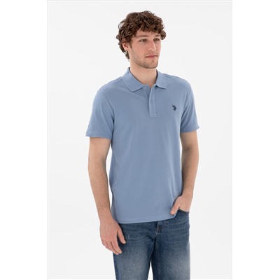 Erkek Slim Fit Polo Yaka Mavi Basic Tişört