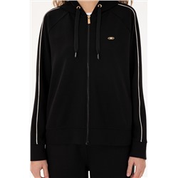 Kadın Siyah Kapüşonlu Fermuarlı Sweatshirt