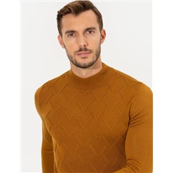 Kahverengi Slim Fit Balıkçı Yaka Triko Kazak