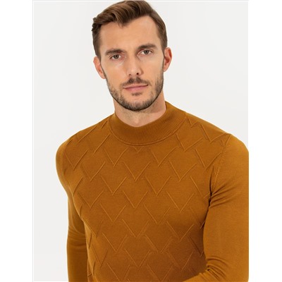 Kahverengi Slim Fit Balıkçı Yaka Triko Kazak