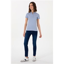 Kadın Açık Mavi Basic Polo Yaka Tişört