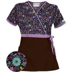 UA Country Wild Flower Coffee Bean Mock Wrap Scrub Top