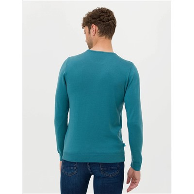 Petrol Slim Fit Bisiklet Yaka Basic Triko Kazak