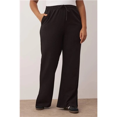 Siyah Straight Fit İnce Yırtmaçlı Örme Büyük Beden Eşofman Altı TBBSS23AJ00003