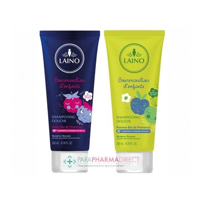 Laino Shampooing Douche Gourmandises d'Enfants Mûre Bio de Provence 200ml + Pomme Bio de Provence 200ml