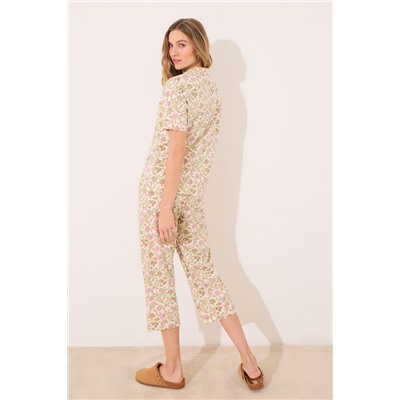Pijama camisero capri 100% algodón estampado flores