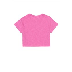 Kız Çocuk Pembe Bisiklet Yaka Crop Tişört
