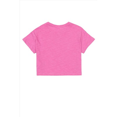 Kız Çocuk Pembe Bisiklet Yaka Crop Tişört
