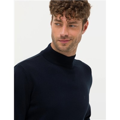 Lacivert Slim Fit Yarım Balıkçı Basic Triko Kazak