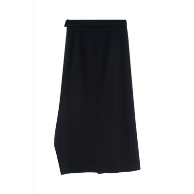 Falda asimétrica de talle alto de lana - Negro