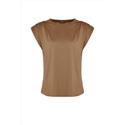 Camel Bisiklet Yaka Basic %100 Pamuk Örme Büyük Beden Bluz TBBSS23AF00053