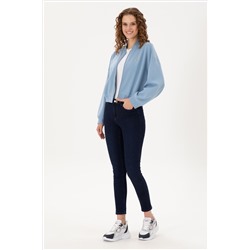 Kadın Açık Mavi Bisiklet Yaka Fermuarlı Sweatshirt