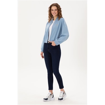 Kadın Açık Mavi Bisiklet Yaka Fermuarlı Sweatshirt
