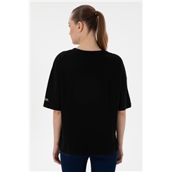 Kadın Siyah Oversize Bisiklet Yaka Tişört